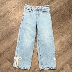 Abercrombie Kids Light Blue High Rise Wide Leg Jeans with Split Bow Details